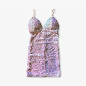 Fashion Nova Keep Your Shine Sequin Mini Dress Blush Pink Womens Small Y2K Club